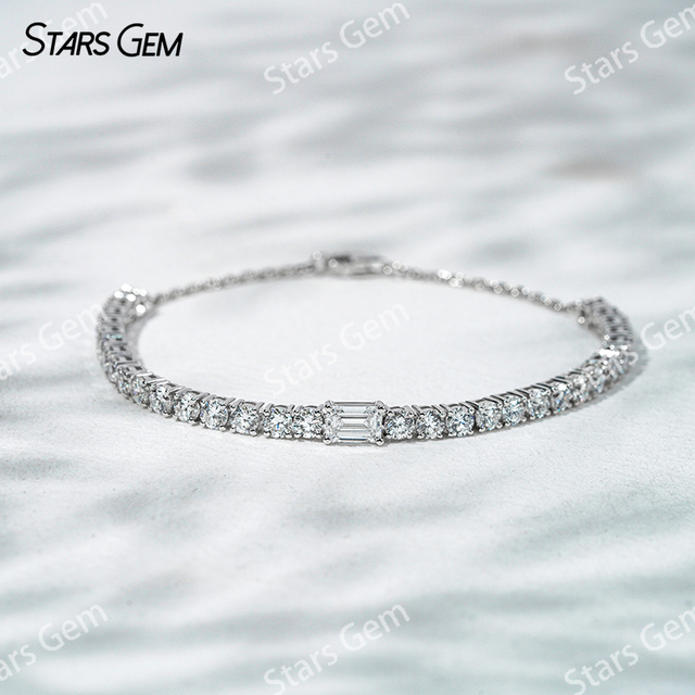 4×6mm Octagon Emerald Cut & 3.2mm Round Brilliant Cut Lab Grown Diamond 18K White Gold Diamond Bracelet