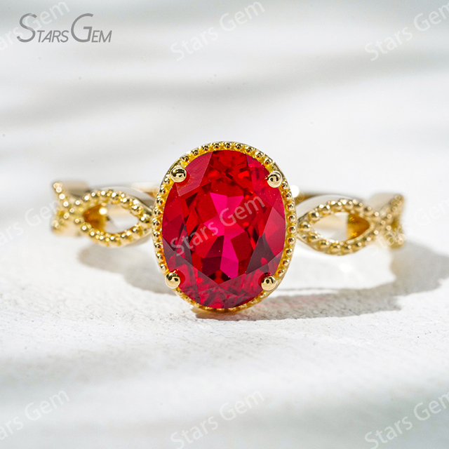 7×9mm Oval Cut Lab Gemstones With Winding Band 18K Gold Solitaire Engagement Ring