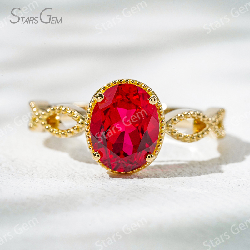 7×9mm Oval Cut Lab Gemstones With Winding Band 18K Gold Solitaire Engagement Ring