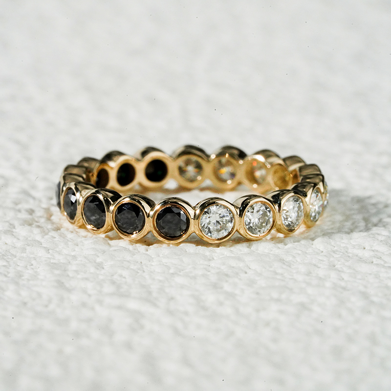 14K Solid Gold Black & White Color Moissanite Lab diamond Eternity ring 