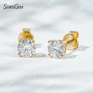 Starsgem Different Sizes Round Brilliant Cut Lab Grown Diamond 10K Gold Diamond Stud Earrings