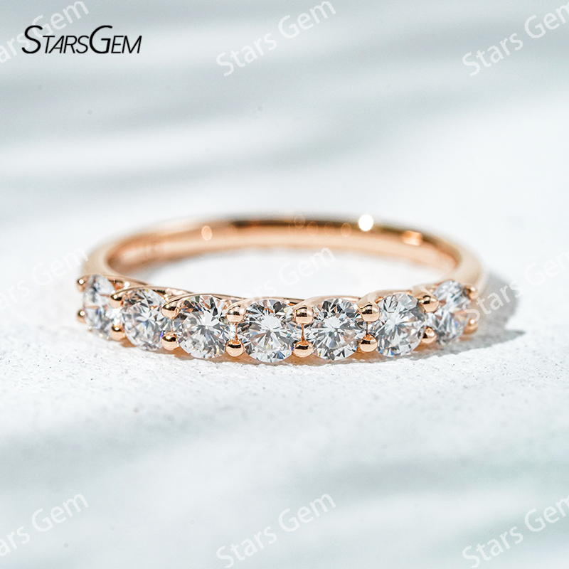 Starsgem 3.3mm Round Brilliant Cut Lab Grown Diamond 10K Gold Half Circle Diamond Eternity Ring