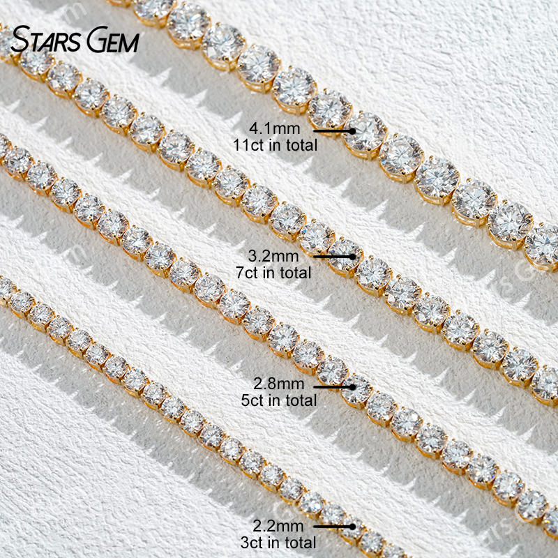 StarsGem 1.4-4.1mm Round Brilliant Cut Lab Grown Diamond 10K Gold Tennis Bracelets