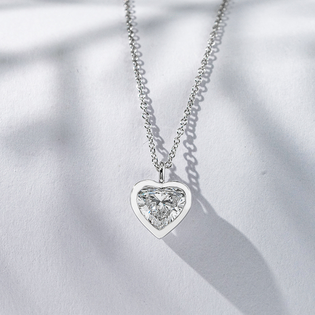 18K Solid White Gold 1CT Heart Cut Lab Grown Diamond Pendant Necklace For Women