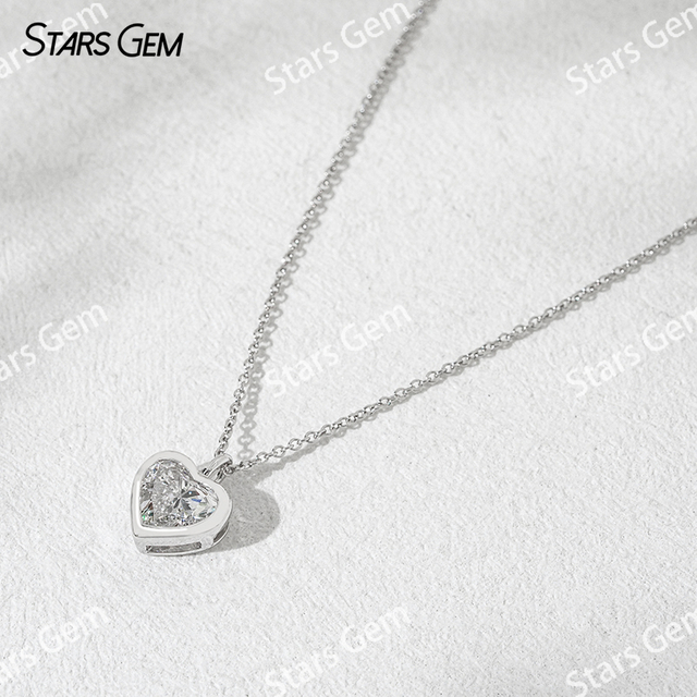 18K Solid White Gold 1CT Heart Cut Lab Grown Diamond Pendant Necklace For Women