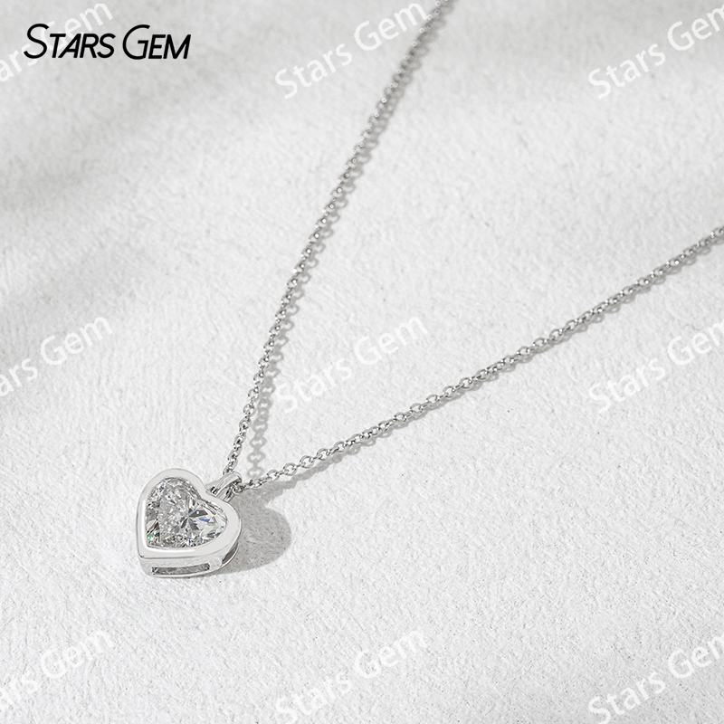18K Solid White Gold 1CT Heart Cut Lab Grown Diamond Pendant Necklace For Women