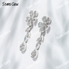 0.8mm & 1mm & 1.2mm & 1.3mm Round Brilliant Cut Lab Grown Diamond Flower Design 18K White Gold Diamond Earrings