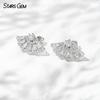 3.8mm Round Brilliant Cut Lab Grown Diamond Folding Fan Design 18K White Gold Diamond Stud Earrings