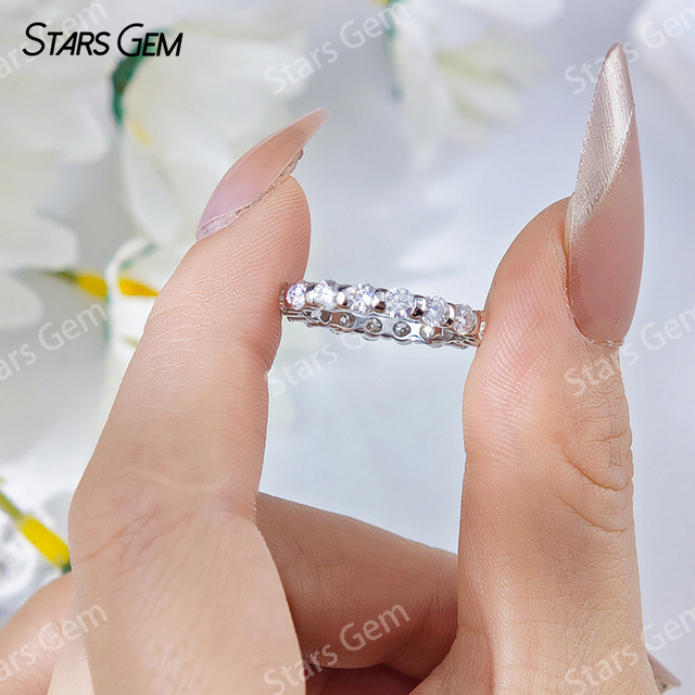 3mm Round Brilliant Cut Moissanite S925 Sterling Silver Diamond Eternity Ring