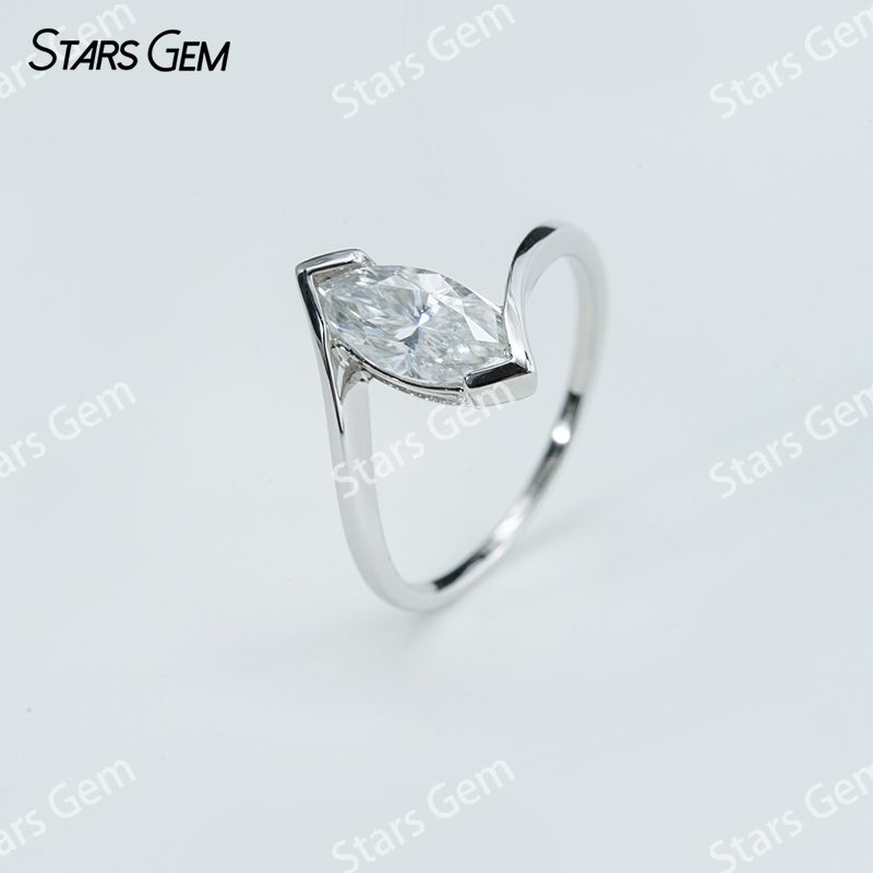 5×10mm Marquise Cut Moissanite Tension Set S925 Sterling Silver Solitaire Engagement Ring