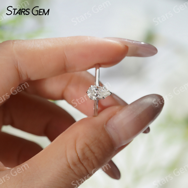 5×8mm Pear Cut Moissanite S925 Sterling Silver Solitaire Engagement Ring