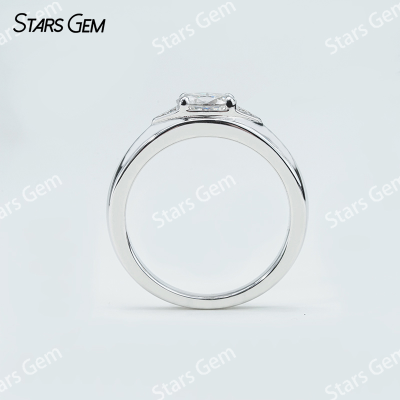 5×7mm Oval Cut Moissanite With Side Moissanite S925 Sterling Silver Engagement Ring