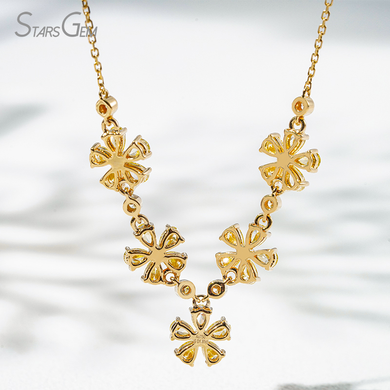2.5×3.5mm Pear Cut Yellow Lab Grown Diamond 18K Yellow Gold Floral Design Diamond Necklace