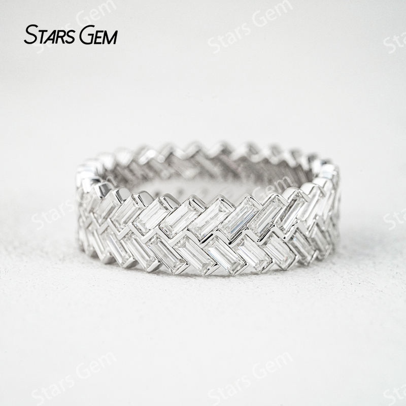 1.5×3.5mm Baguette Step Cut Moissanite S925 Sterling Silver Diamond Eternity Ring
