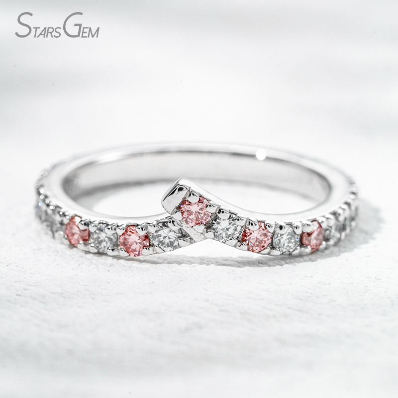 Custom Fancy Design Jewelry 1.8mm Round Brilliant Cut White Pink Lab Grown Diamond PT950 Diamond Eternity Ring