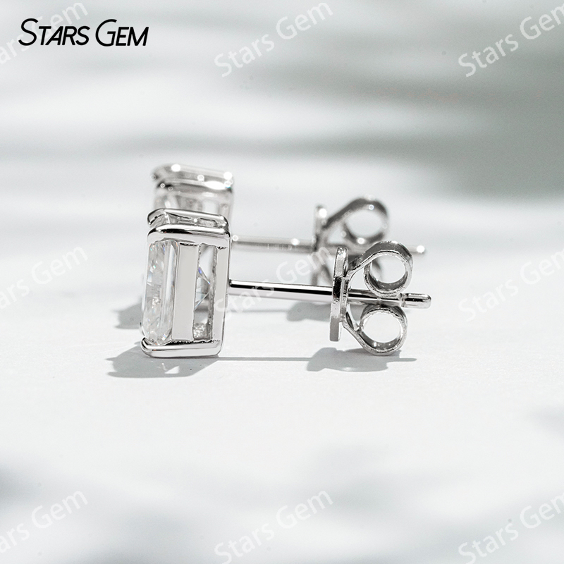 5×7mm Radiant Cut Moissanite S925 Sterling Silver Diamond Stud Earrings