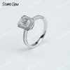 5×7mm Octagon Emerald Cut Moissanite S925 Sterling Silver Halo Engagement Ring