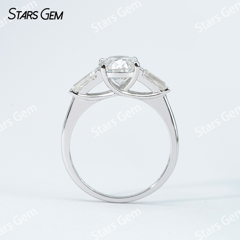 7×9mm Oval Cut Moissanite S925 Sterling Silver Three Stone Engagement Ring