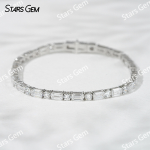 18K White Gold with 3×5mm Octagon Emerald Cut and 3.1mm Round Brilliant Cut Lab Diamond Bracelet Tennis Bracelet