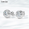 5mm & 6.5mm Round Brilliant Cut Moissanite Bezel Set S925 Sterling Silver Diamond Stud Earrings