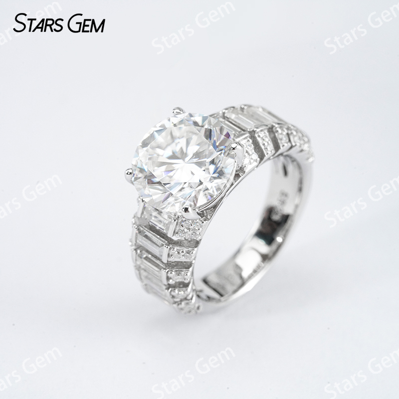 11mm Round Brilliant Cut Moissanite S925 Sterling Silver Pave Engagement Ring