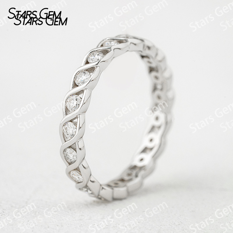 1.8mm Round Brilliant Cut Moissanite S925 Sterling Silver Diamond Eternity Ring