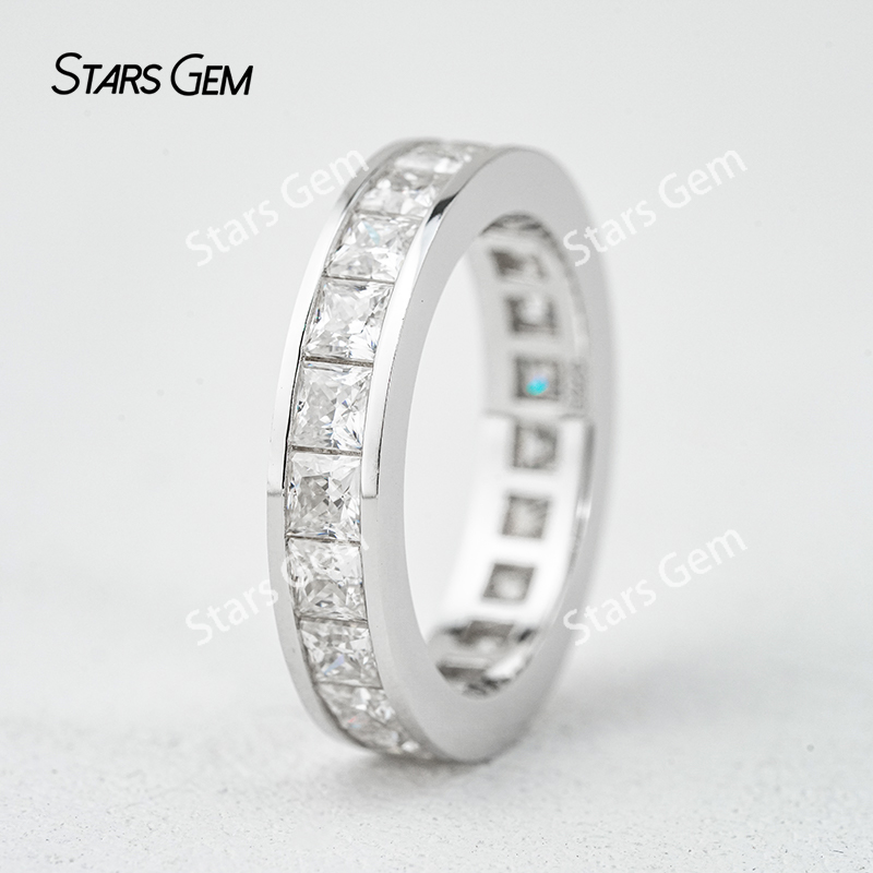 3×3mm Princess Cut Moissanite S925 Sterling Silver Diamond Eternity Ring