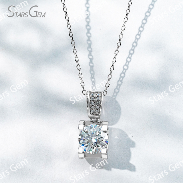 6.5mm & 8mm Round Brilliant Cut Moissanite S925 Sterling Silver Diamond Pendant Necklace
