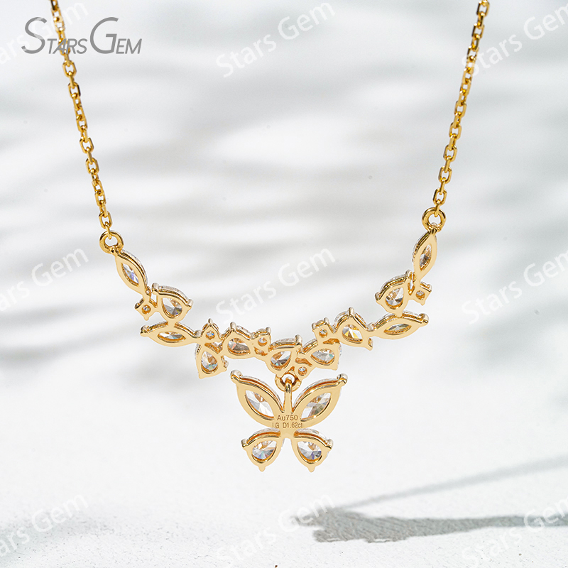 3×6mm Marquise Cut & 3×4mm Pear Cut Lab Grown Diamond Butterfly Shape 18K Gold Diamond Necklace