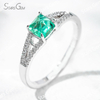 5×5mm Sugar Loaf Cut Lab Grown Emerald 18K Gold Pave Engagement Ring