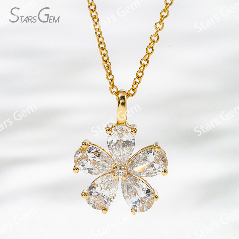 3.5×5.5mm Pear Cut Lab Grown Diamond Petals Shape Design 18K Gold Diamond Pendant Necklace
