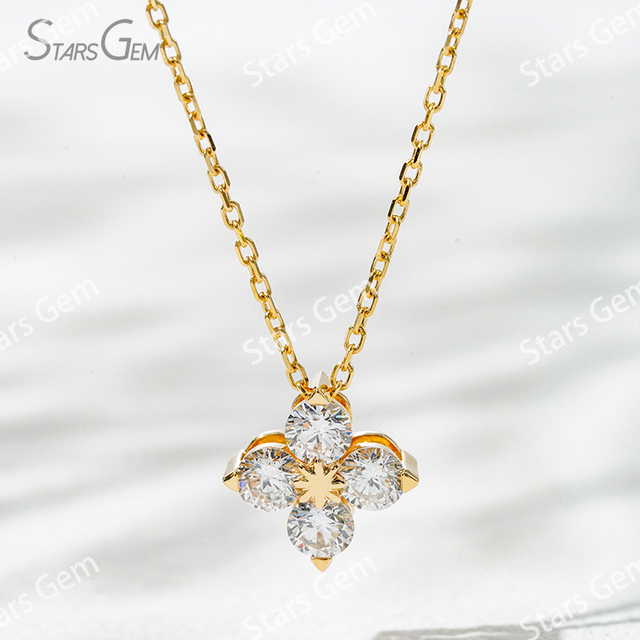 3.4mm Round Brilliant Cut Lab Grown Diamond 18K Yellow Gold Diamond Pendant Necklace