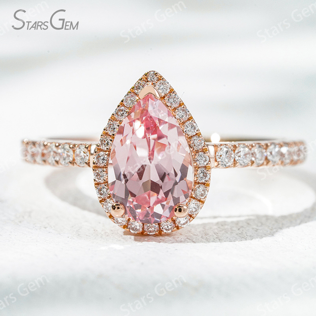 6×9​mm Pear Cut Lab Gemstones 18K Gold Halo Engagement Ring