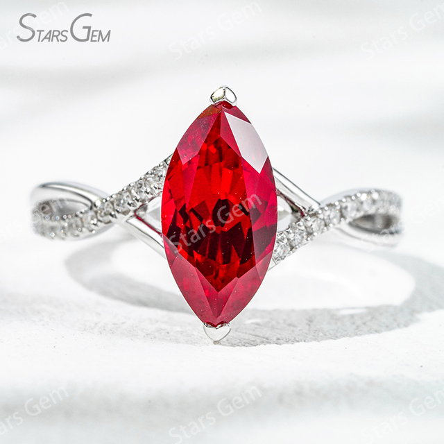 6×12mm Marquise Cut Lab Gemstones With Winding Band 18K Gold Pave Engagement Ring