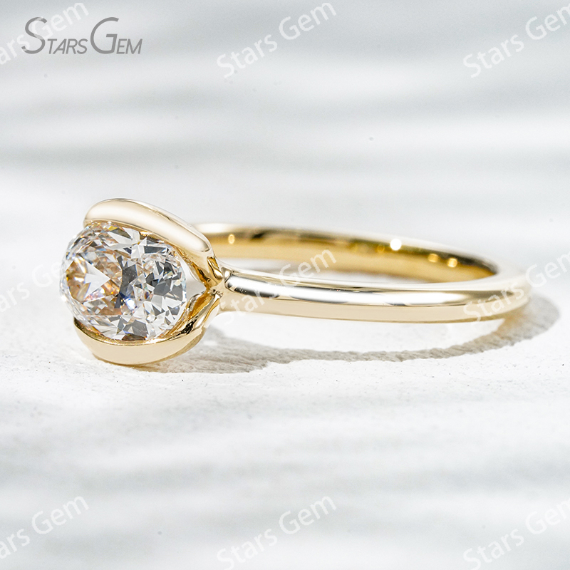 5.5×7.7mm Oval Cut Lab Grown Diamond 14K Yellow Gold Tension Set Solitaire Engagement Ring