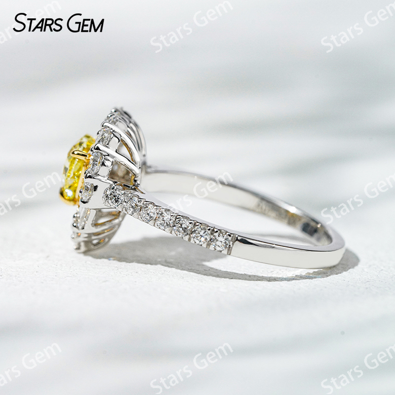 5.38×6.09mm Heart Cut Yellow Lab Grown Diamond 18K White Gold Halo Engagement Ring