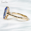 Custom Blue Gemstone Jewelry 6.58×12mm Special Cut Hexagon Shape Lab Grown Sapphire 14K Yellow Gold Solitaire Engagement Ring For Girls Women