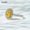 6.8×4.7mm Oval Cut Yellow Lab Grown Diamond 18K White Gold Halo Engagement Ring