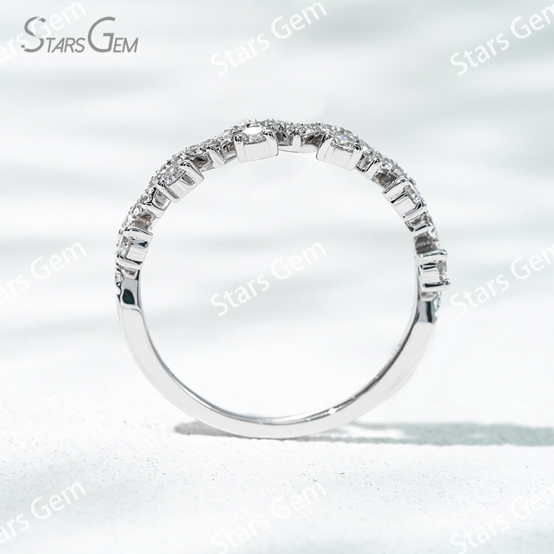 2mm Round Brilliant Cut Lab Grown Diamond 18K Gold Half circle Diamond Eternity Ring