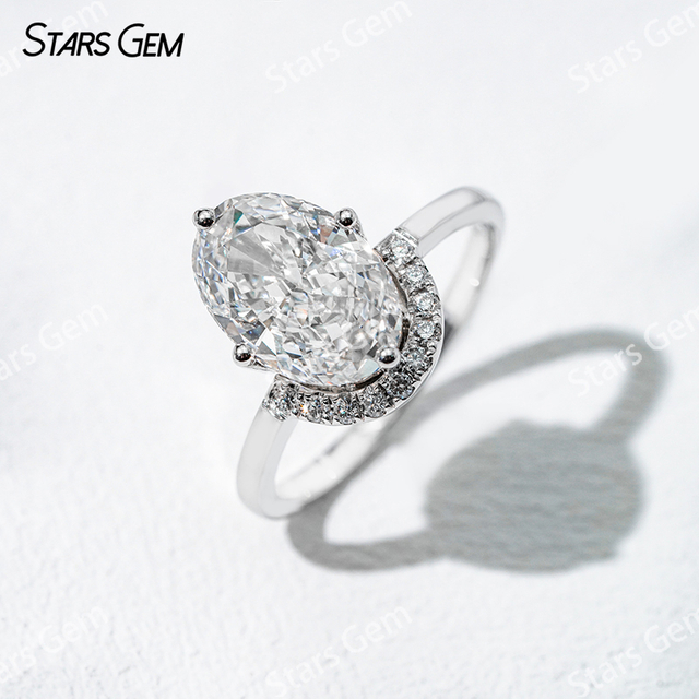 7.6×10.9mm Oval Cut Lab Grown Diamond With Side Diamond 18K White Gold Engagement Ring