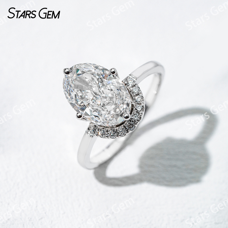 7.6×10.9mm Oval Cut Lab Grown Diamond With Side Diamond 18K White Gold Engagement Ring