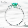 6×8mm Octagon Emerald Cut Lab Grown Emerald 18K Gold Three Stone Engagement Ring
