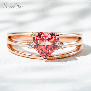 6.5×6.5mm Heart Cut Lab Grown Sukura Pink Sapphire With Side Diamond 18K Rose Gold Engagement Ring