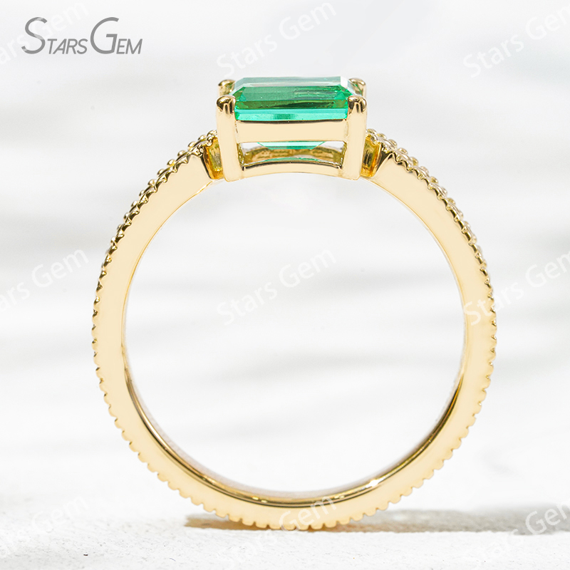 5×7mm Octagon Emerald Cut Lab Grown Emerald 18K Yellow Gold Solitaire Engagement Ring