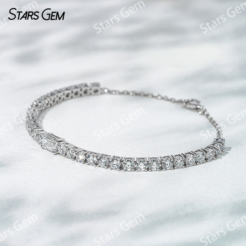 4×6mm Octagon Emerald Cut & 3.2mm Round Brilliant Cut Lab Grown Diamond 18K White Gold Diamond Bracelet