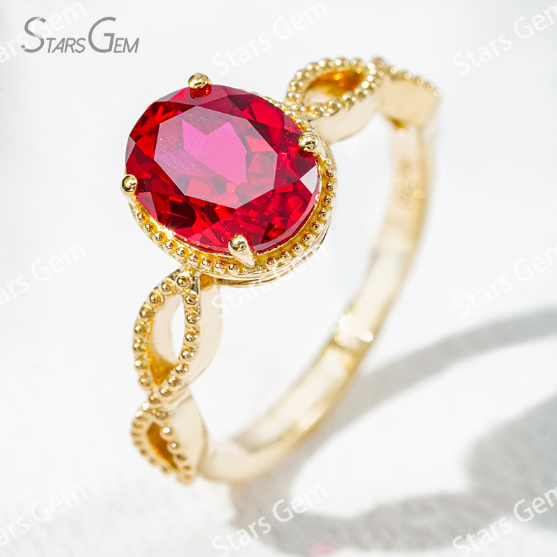 7×9mm Oval Cut Lab Gemstones With Winding Band 18K Gold Solitaire Engagement Ring