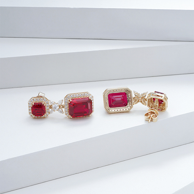 14K Gold Octagon Emerald Cut and Asscher Cut Lab Grown Gemstones Diamond Earrings