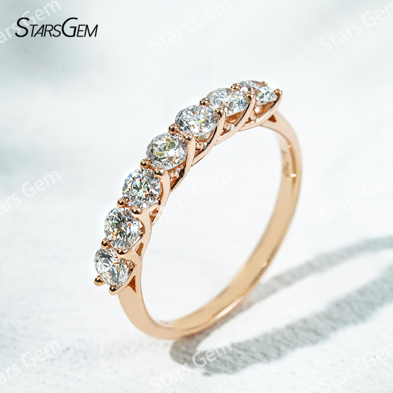 Starsgem 3.3mm Round Brilliant Cut Lab Grown Diamond 10K Gold Half Circle Diamond Eternity Ring