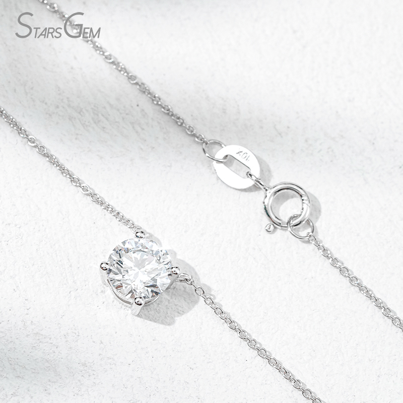 Starsgem Different Sizes Round Brilliant Cut Lab Grown Diamond 4 Prongs 10K Gold Diamond Pendant Necklace