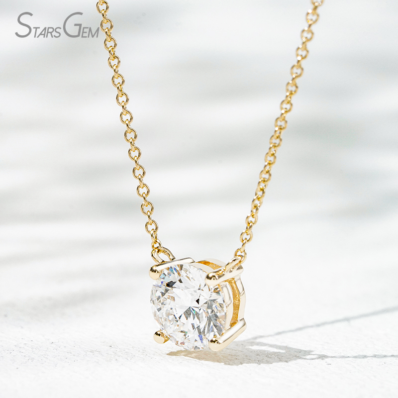 Starsgem Different Sizes Round Brilliant Cut Lab Grown Diamond 4 Prongs 10K Gold Diamond Pendant Necklace